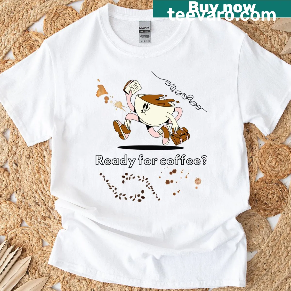 Cute coffee cup illustration T-shirt with a smiling design — on a men's t-shirt