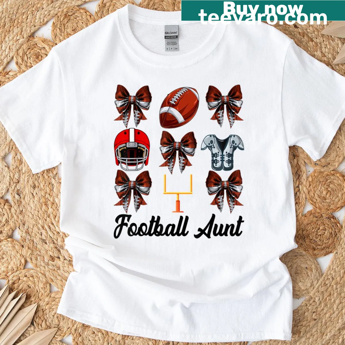 Retro-inspired T-shirt for football moms with a cute bow design — on a men's t-shirt