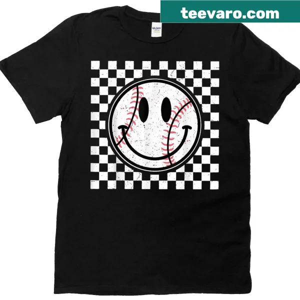 Retro happy face game day baseball t-shirt