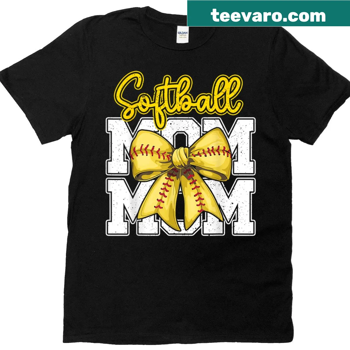 T-shirt for softball moms featuring a coquette bow design. — on a men's t-shirt