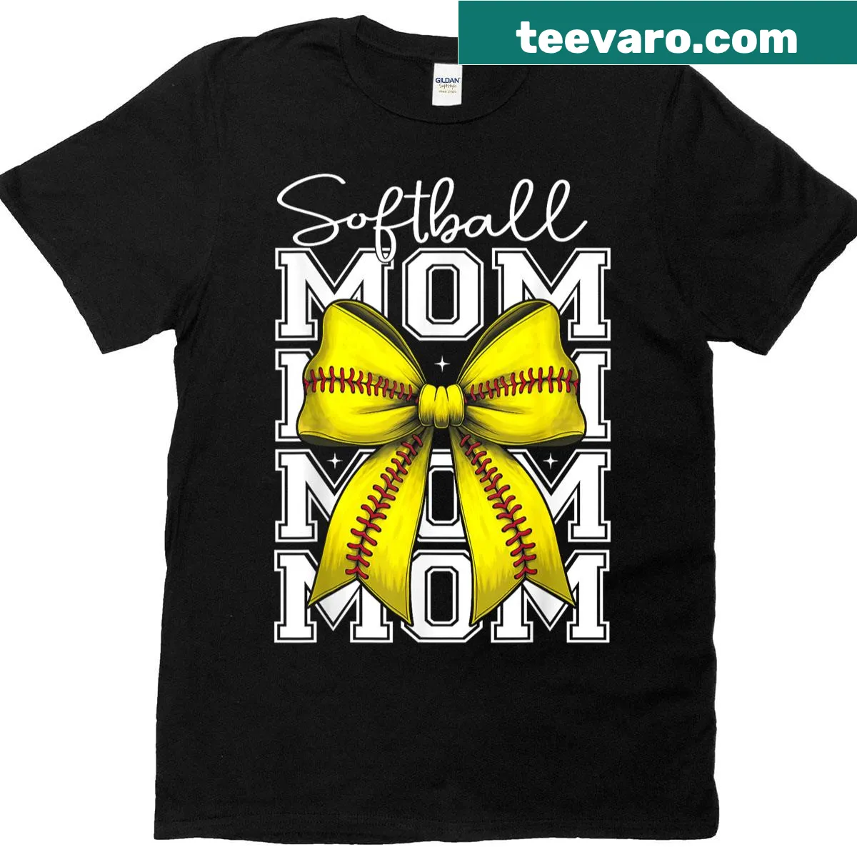 Softball Mom T-shirt with a cute bow and playful design — on a men's t-shirt