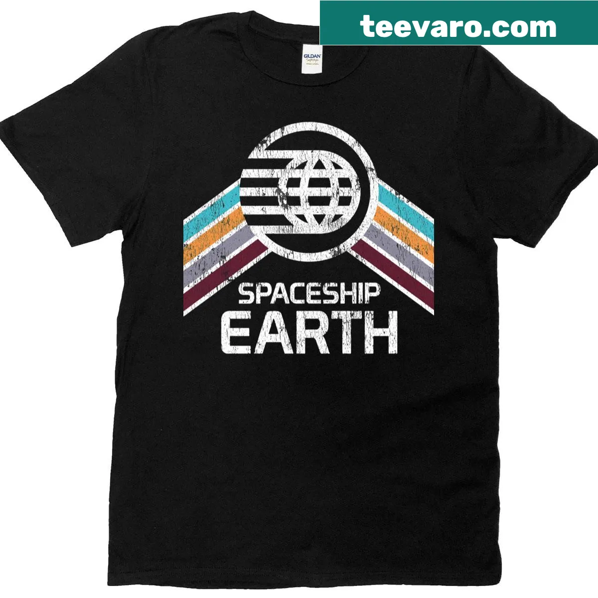 Vintage distressed T-shirt featuring the Spaceship Earth logo — on a men's t-shirt