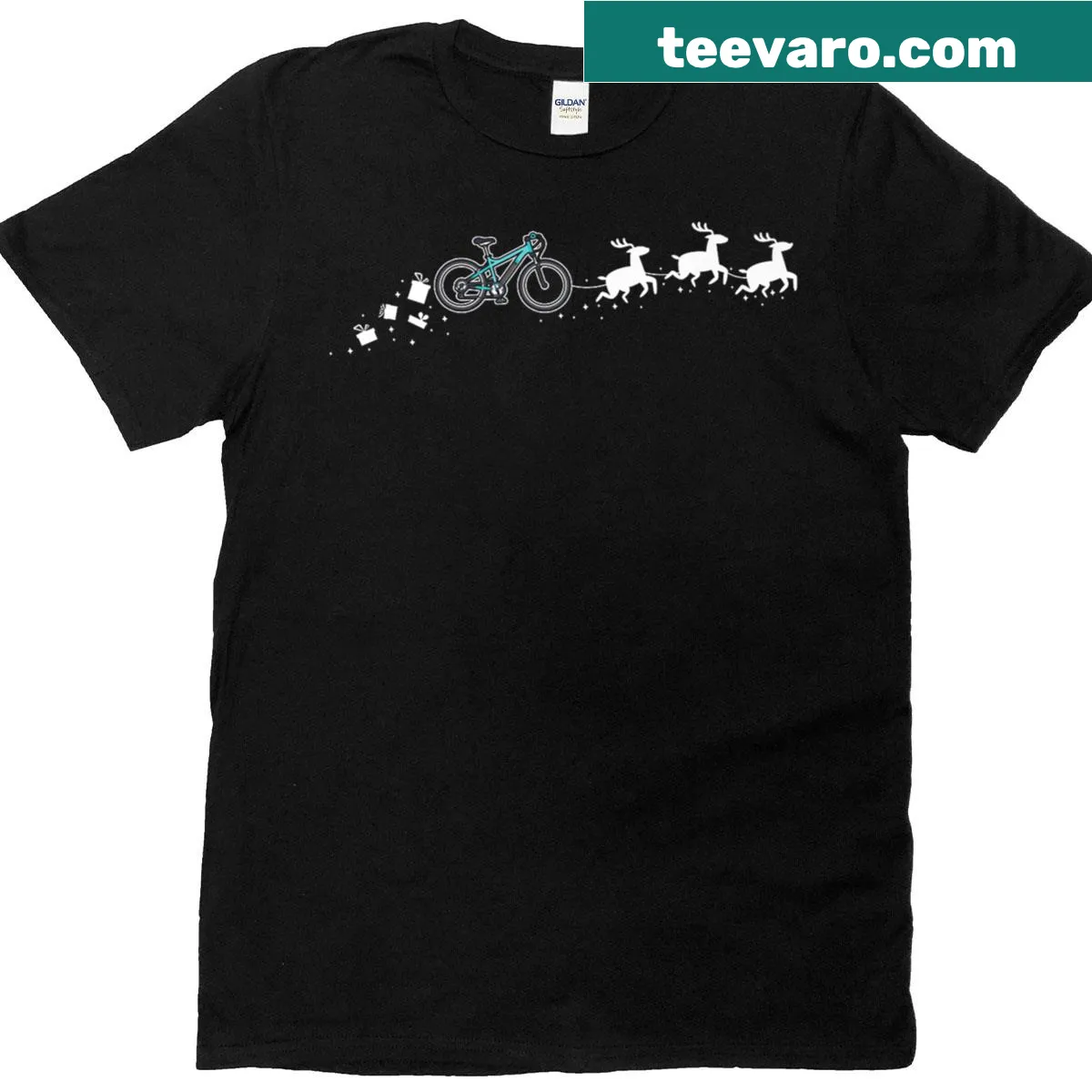 Premium Christmas T-shirt featuring Santa on a speedbike — on a men's t-shirt