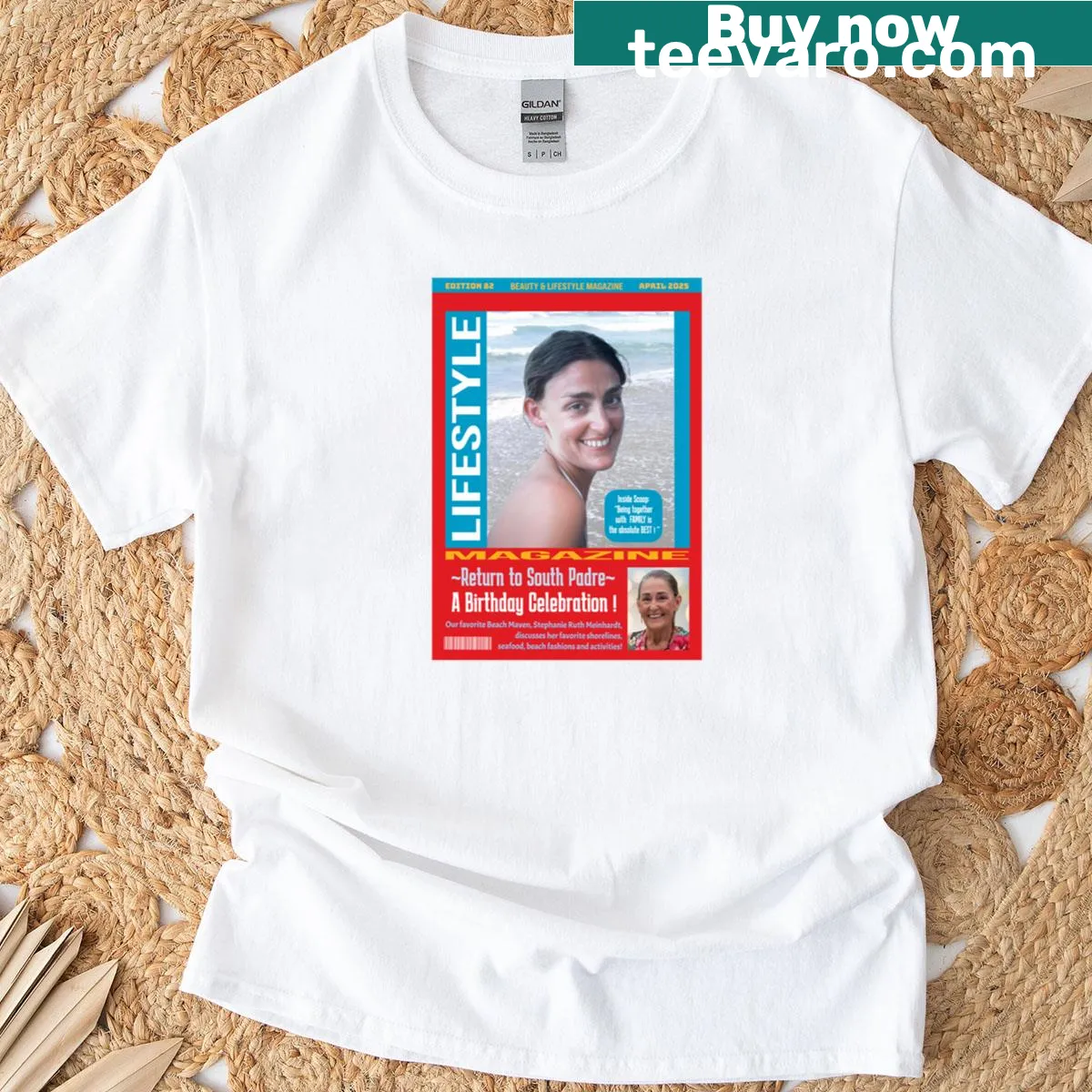 Personalized beach birthday T-shirt for Stephanie's 82nd — on a men's t-shirt