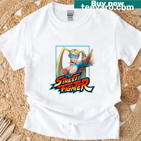T-shirt featuring a cartoon illustration of R Mika from Street Fighter anime
