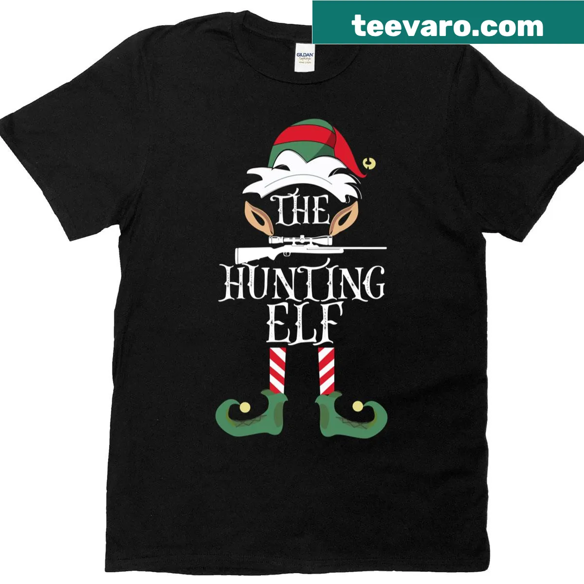 Elf design for hunters on a Christmas t-shirt — on a men's t-shirt