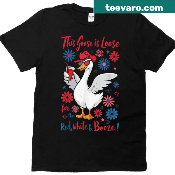 Cartoon goose graphic on a 4th of July t-shirt