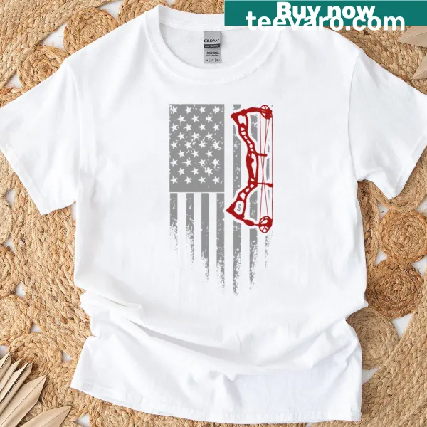 Illustration of US flag and archery bow on a classic shirt