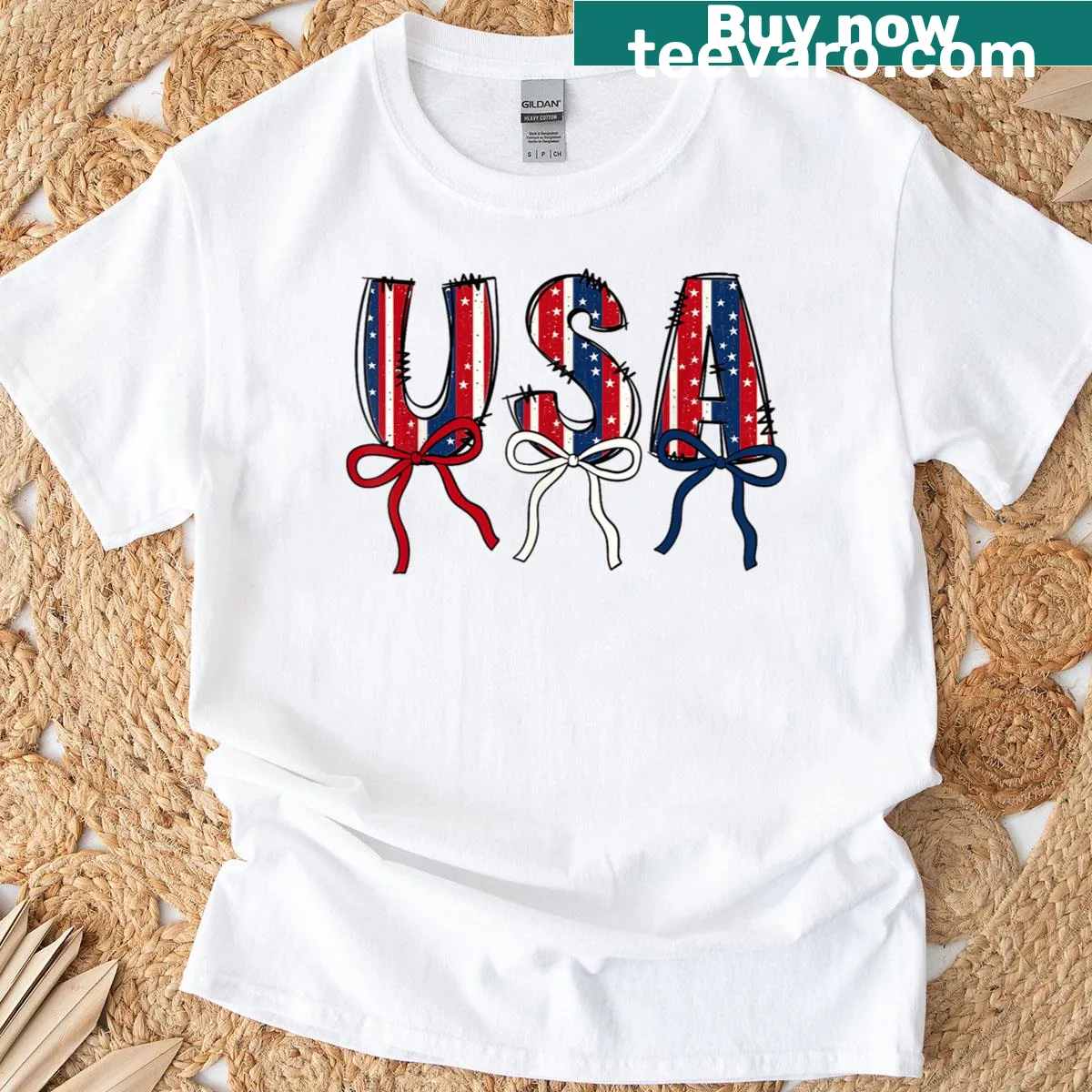 Cute design with patriotic bows for July 4th on a t-shirt — on a men's t-shirt