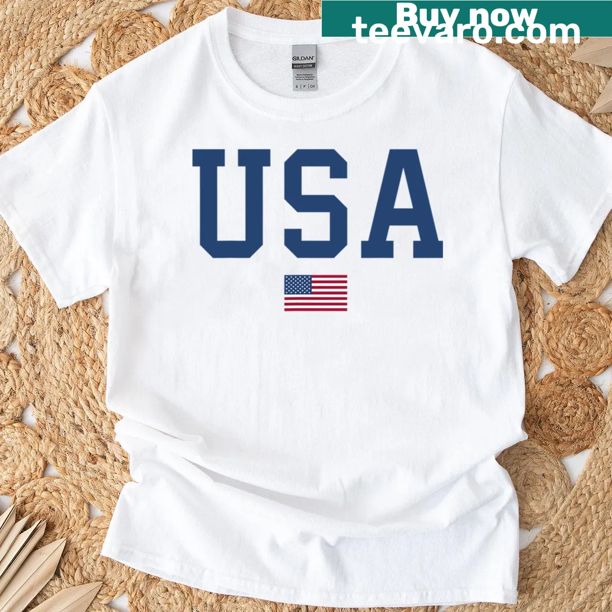 Silhouette of American flag graphic on t-shirt — on a men's t-shirt