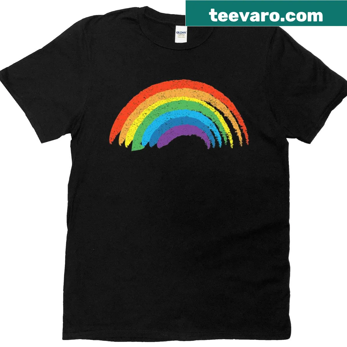 Vintage-style T-shirt featuring a distressed rainbow design for a retro look. — on a men's t-shirt