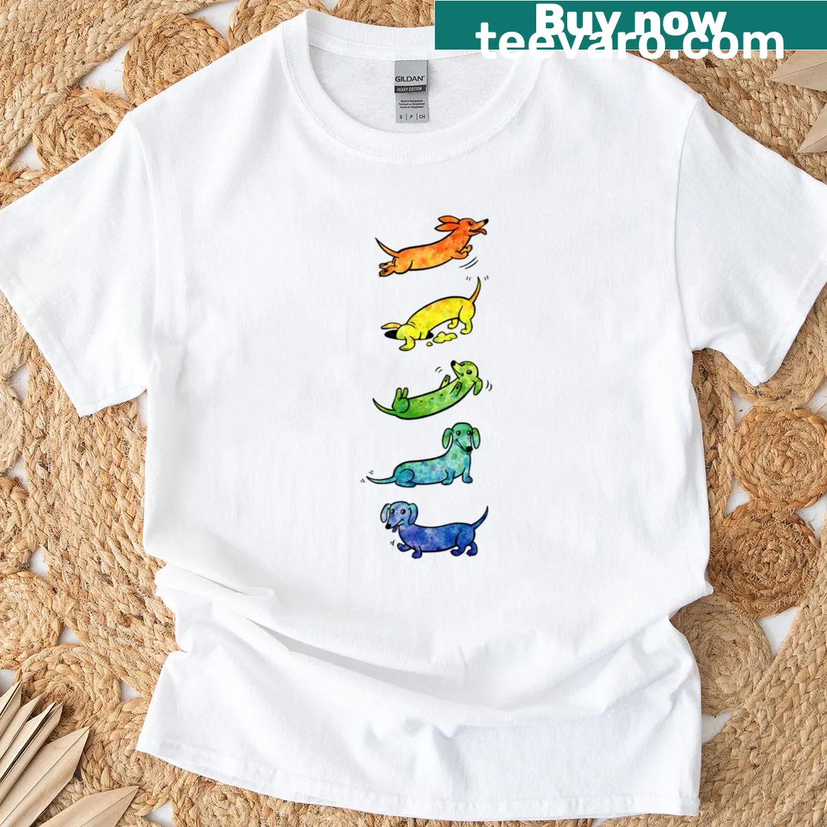 Watercolor dachshund illustrations on t-shirt — on a men's t-shirt
