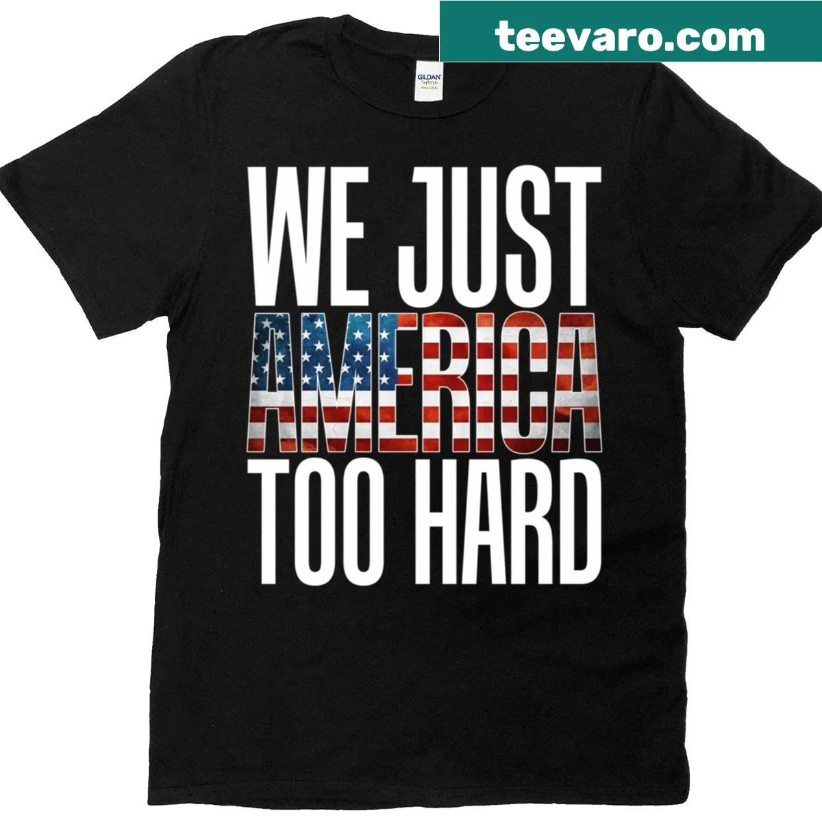 Funny oversized USA party-themed t-shirt with bold text — on a men's t-shirt
