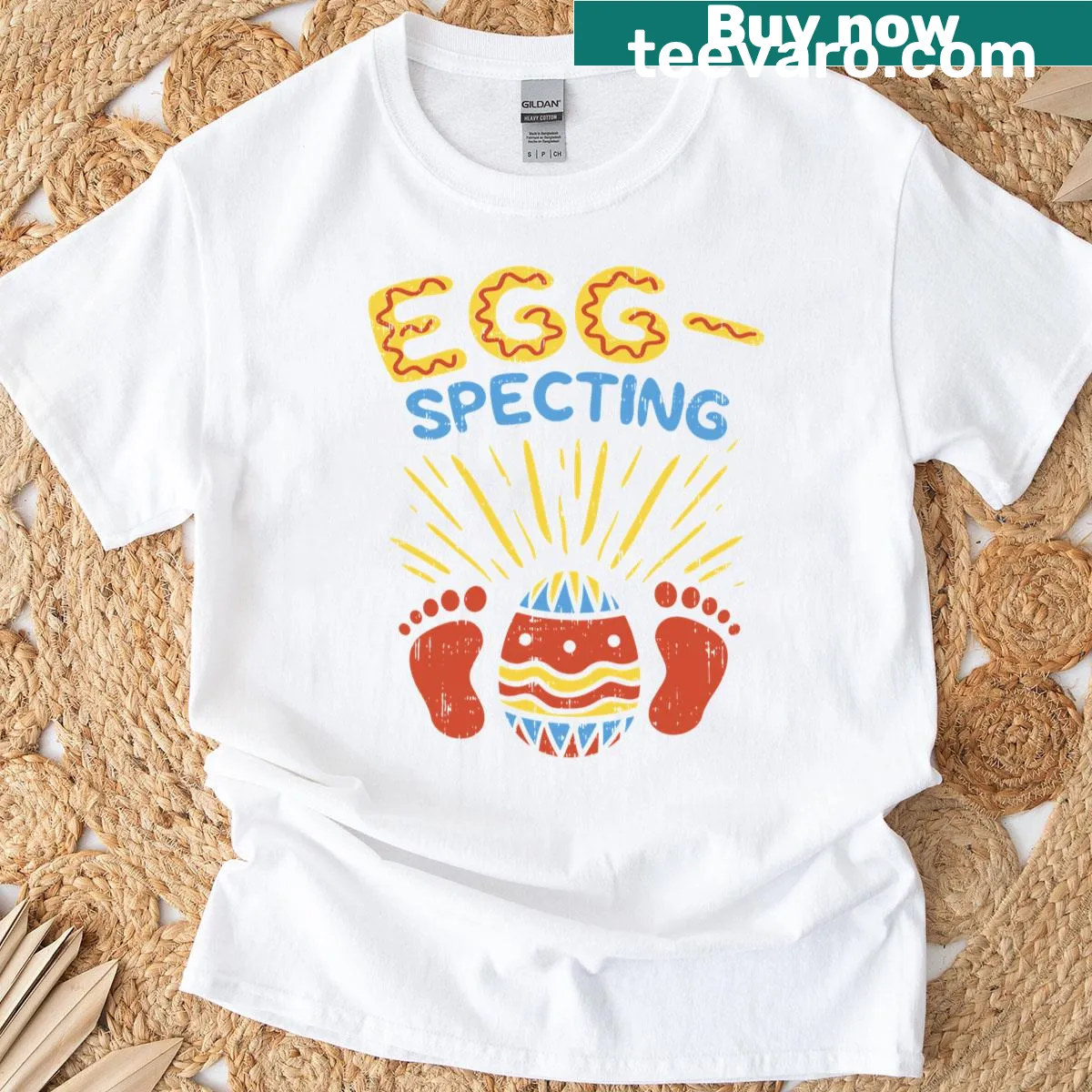 Cute Easter-themed pregnancy announcement illustration on a T-shirt — on a men's t-shirt