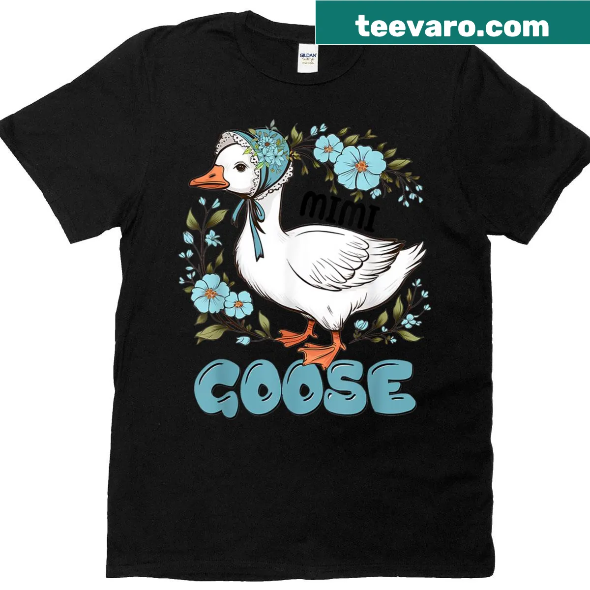 Cute Mimi Goose design with floral accents for Mother's Day — on a men's t-shirt