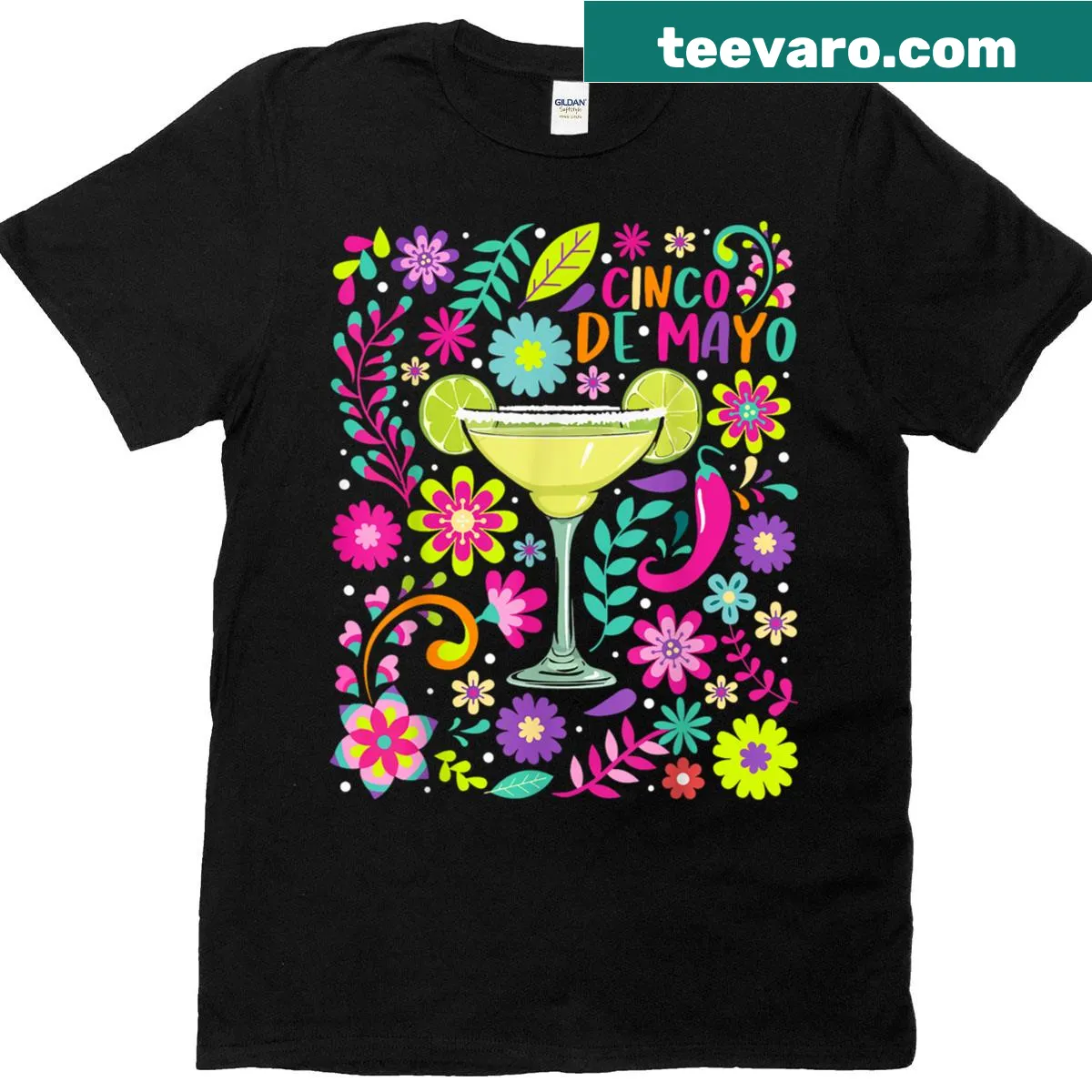 Floral Cinco de Mayo t-shirt with humorous margarita message — on a men's t-shirt