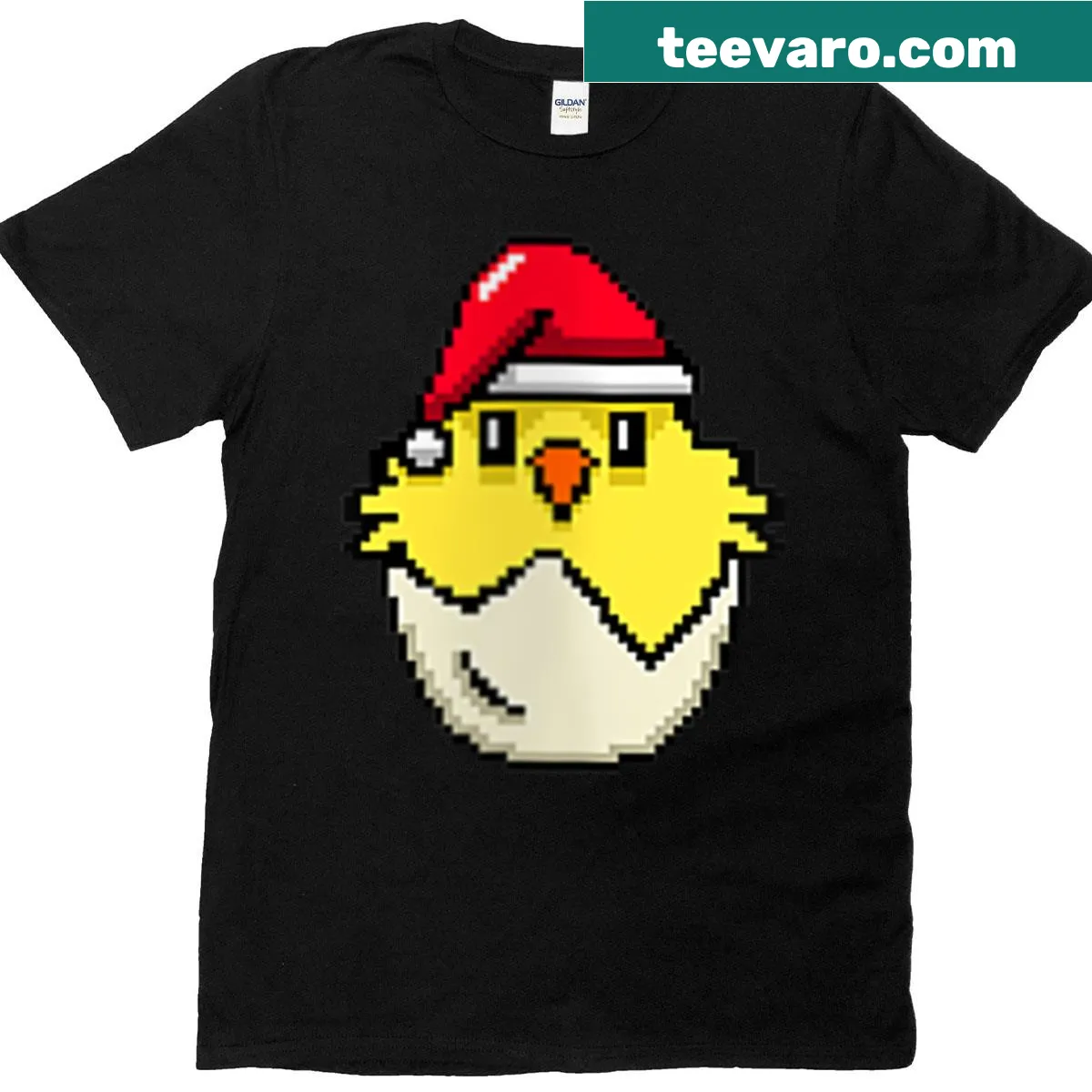 Pixelated Christmas chick design on a women's T-shirt — on a men's t-shirt