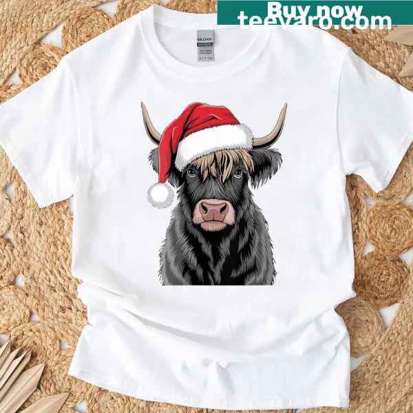 Highland cow Santa illustration for Christmas t-shirt