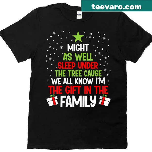 Funny Christmas T-shirt with playful slogan about sleeping under the tree