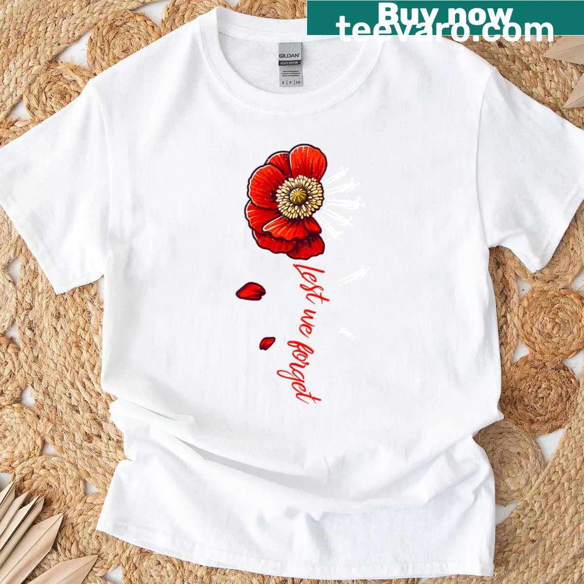 Memorial Day t-shirt with red poppy design for honoring veterans — on a men's t-shirt