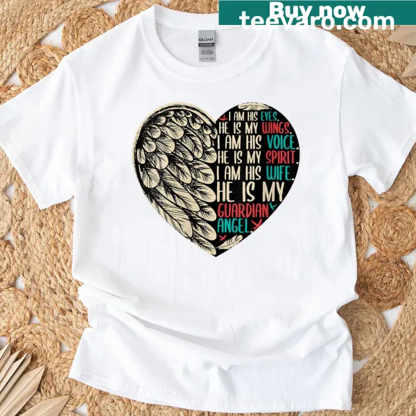 Sentimental shirt for widowed wives featuring guardian angel text.