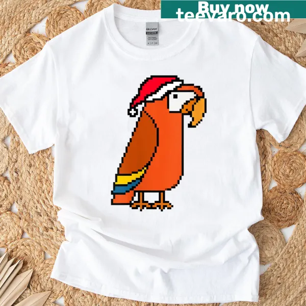 Funny pixelated parrot graphic for Christmas on a women's T-shirt