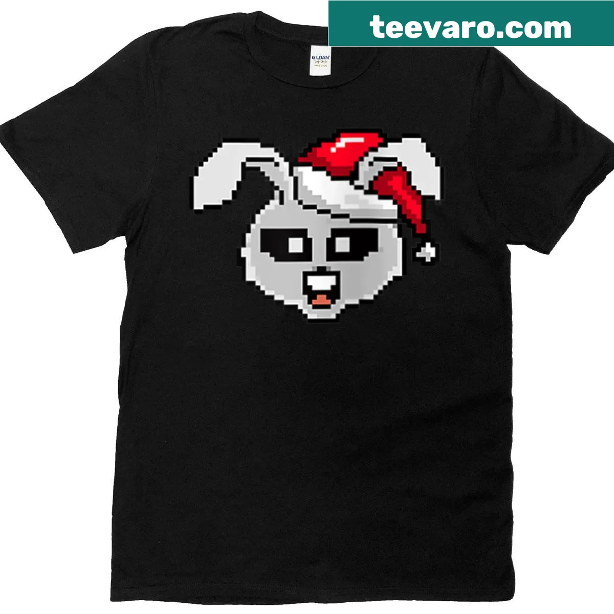 Funny Christmas t-shirt with pixelated rabbit graphics — on a men's t-shirt