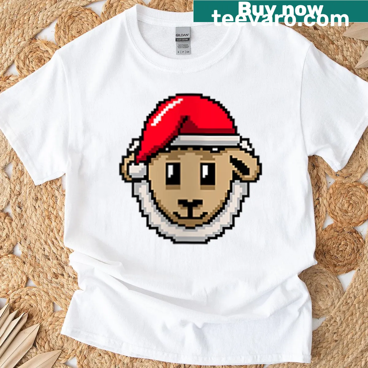 Funny pixelated sheep design for Christmas-themed women's t-shirt. — on a men's t-shirt