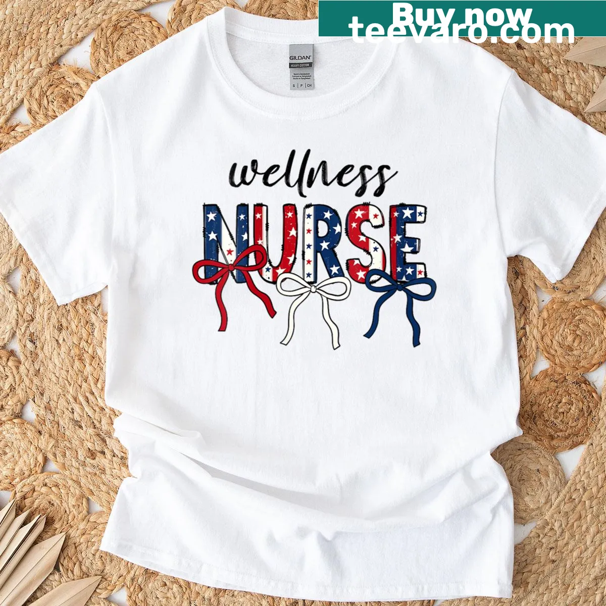 Cute T-shirt with healthcare symbols and patriotic design for nurses — on a men's t-shirt