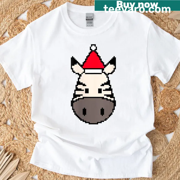 Funny Christmas T-shirt with pixelated zebra illustration