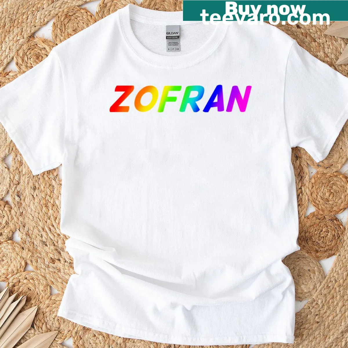 T-shirt with abstract rainbow gradient design inspired by Zofran — on a men's t-shirt