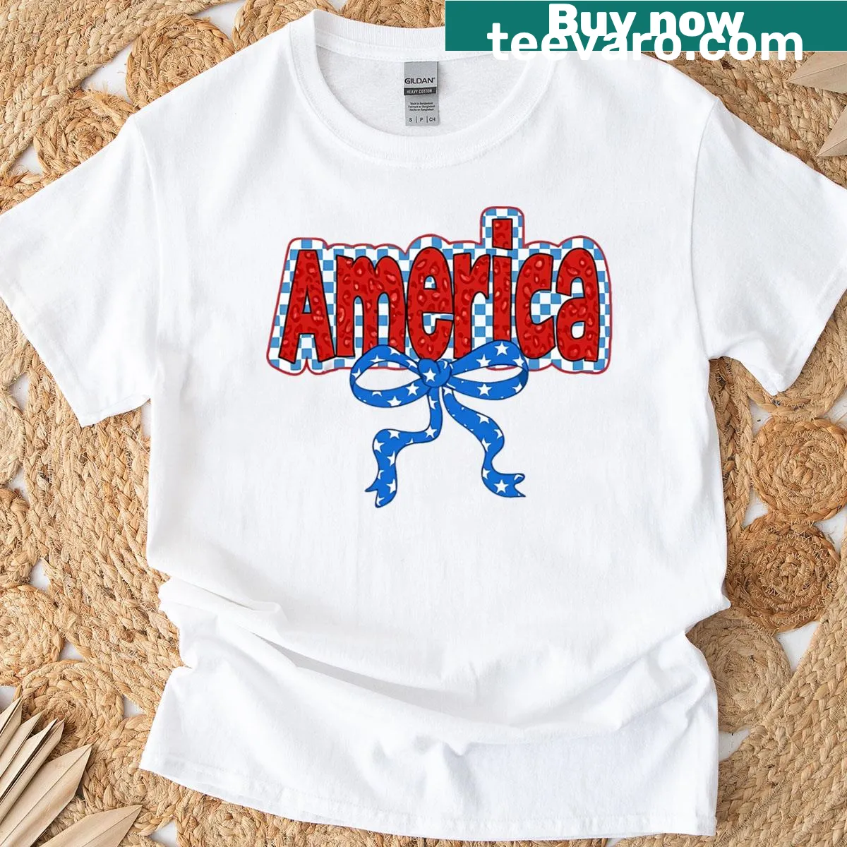 Playful T-shirt with American flag and bow design for patriotic events. — on a men's t-shirt