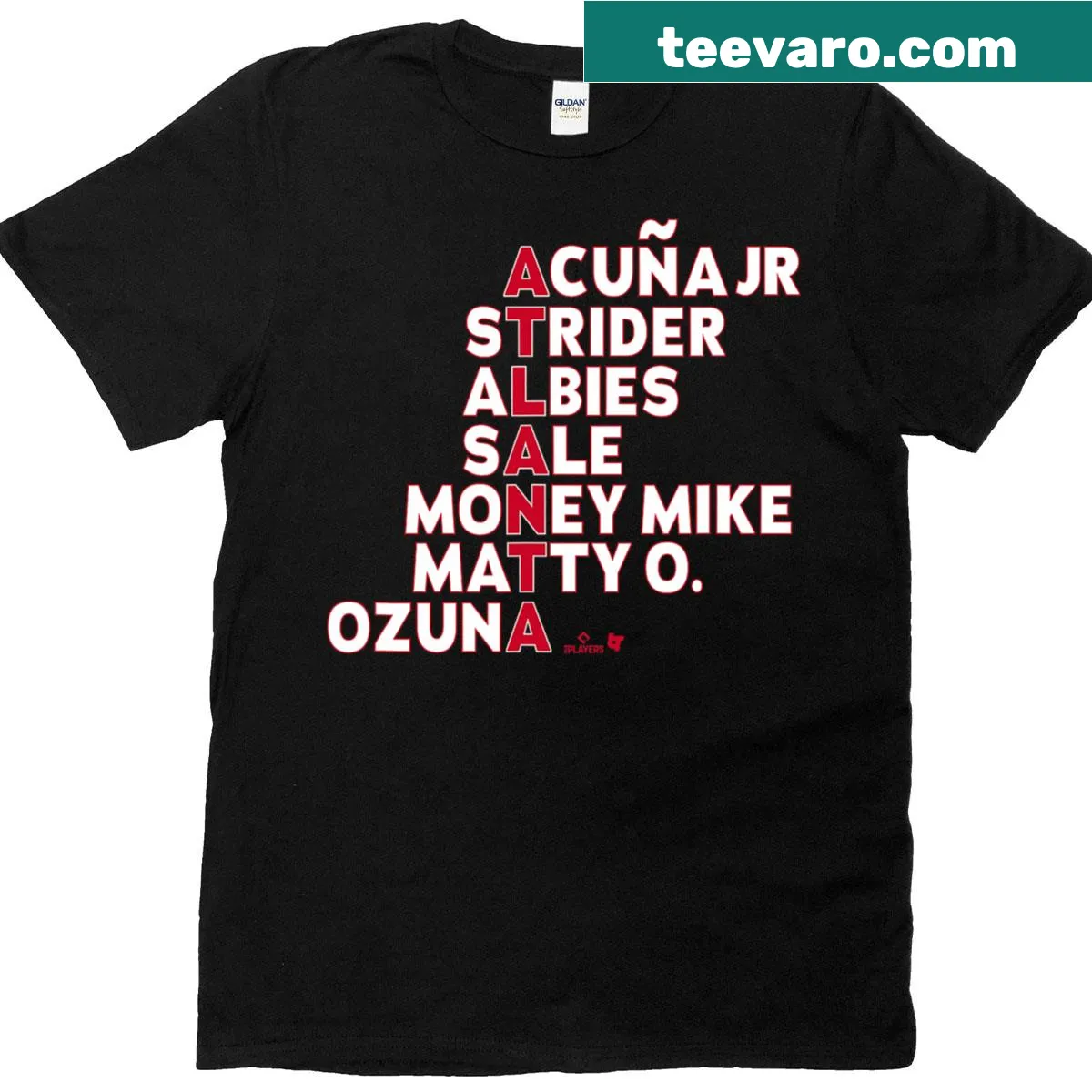 T-shirt featuring Atlanta baseball names for fans — on a men's t-shirt