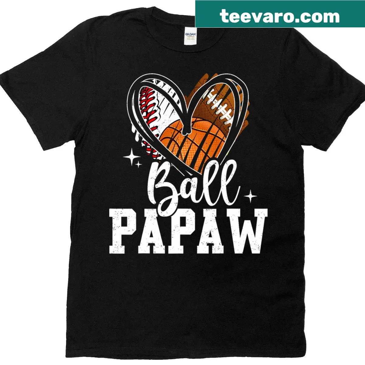 Grandpa T-shirt with sports graphics for baseball, football, and basketball — on a men's t-shirt