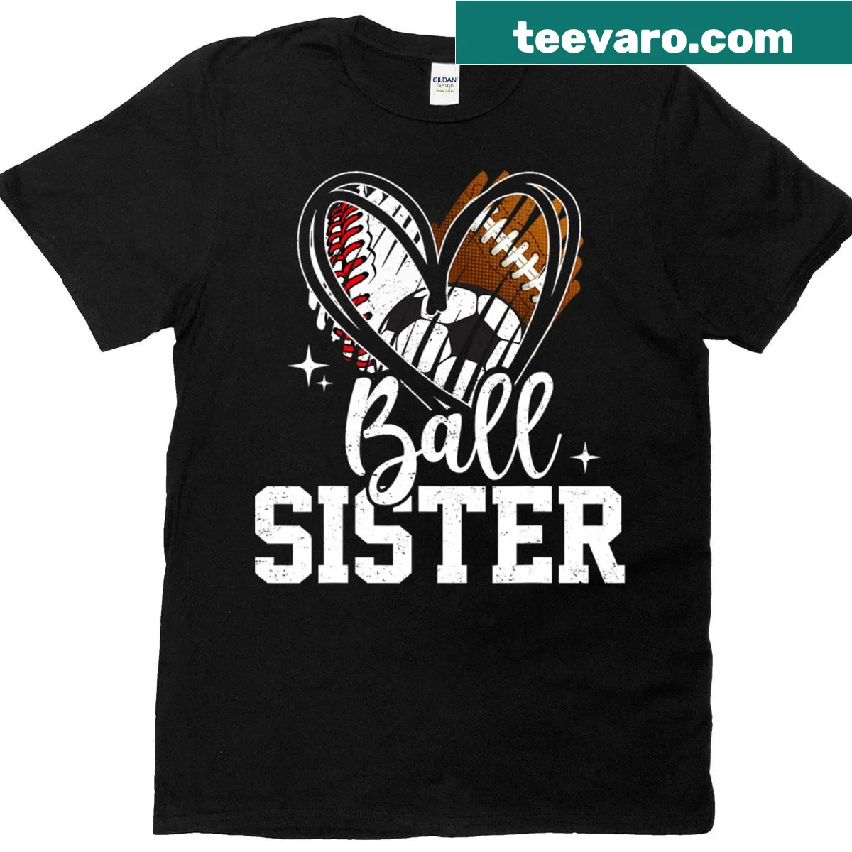Graphic T-shirt for sisters with sports and heart design — on a men's t-shirt