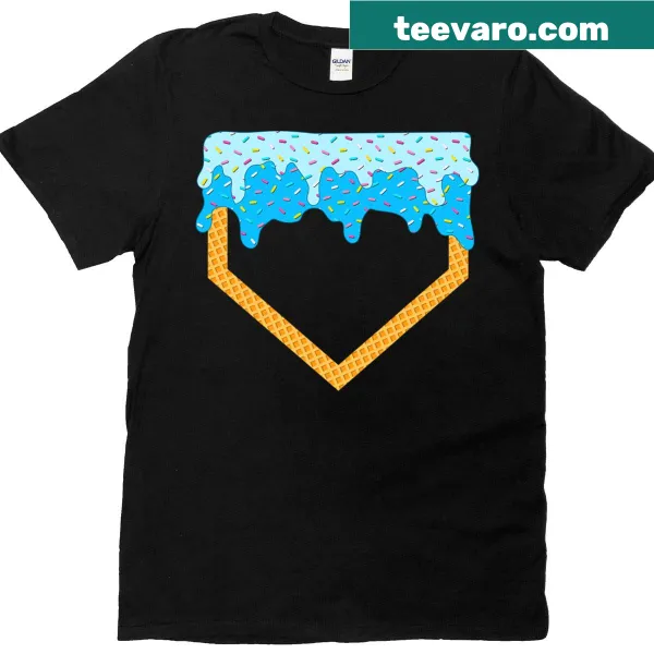 T-shirt featuring a home plate with an ice cream cone and sprinkles graphic