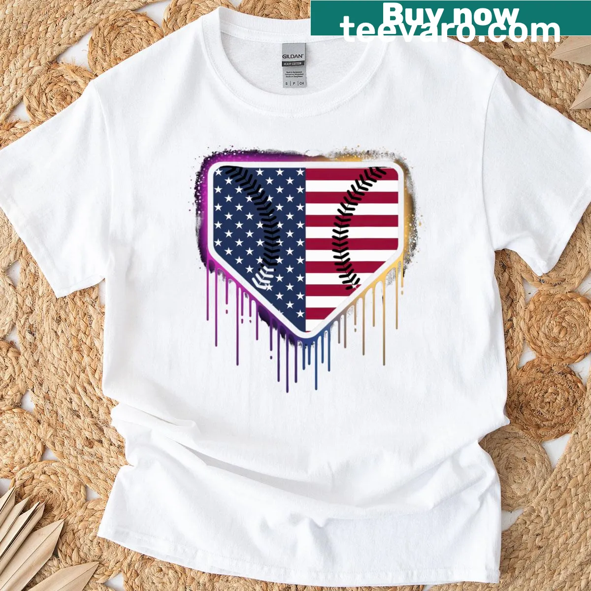 Humorous T-shirt featuring ice cream and American flag illustration — on a men's t-shirt