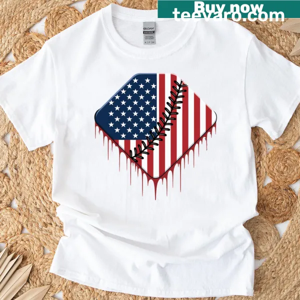 Men's T-shirt featuring ice cream and baseball graphic with American flag