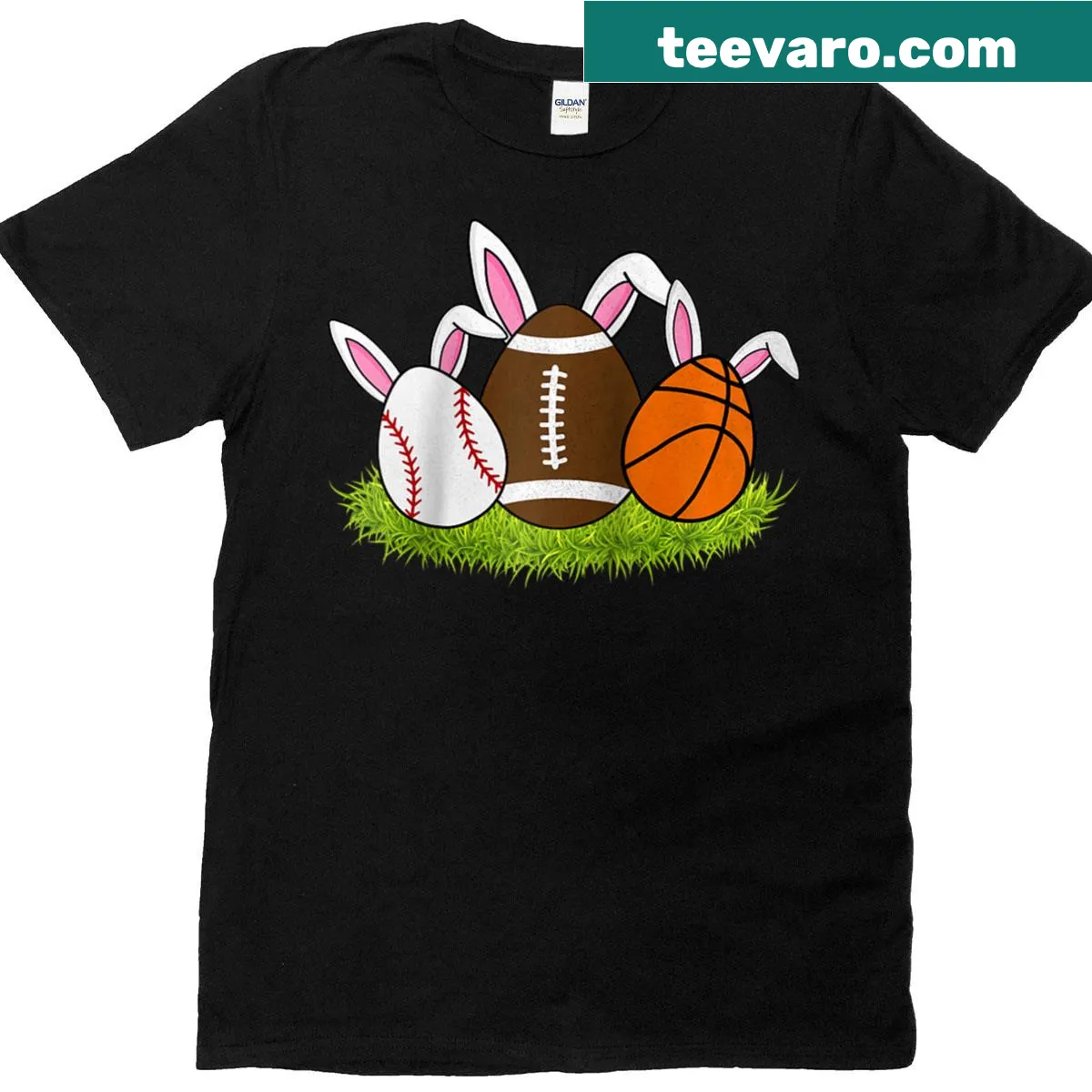 Easter bunny with sports graphics on kids' raglan tee — on a men's t-shirt