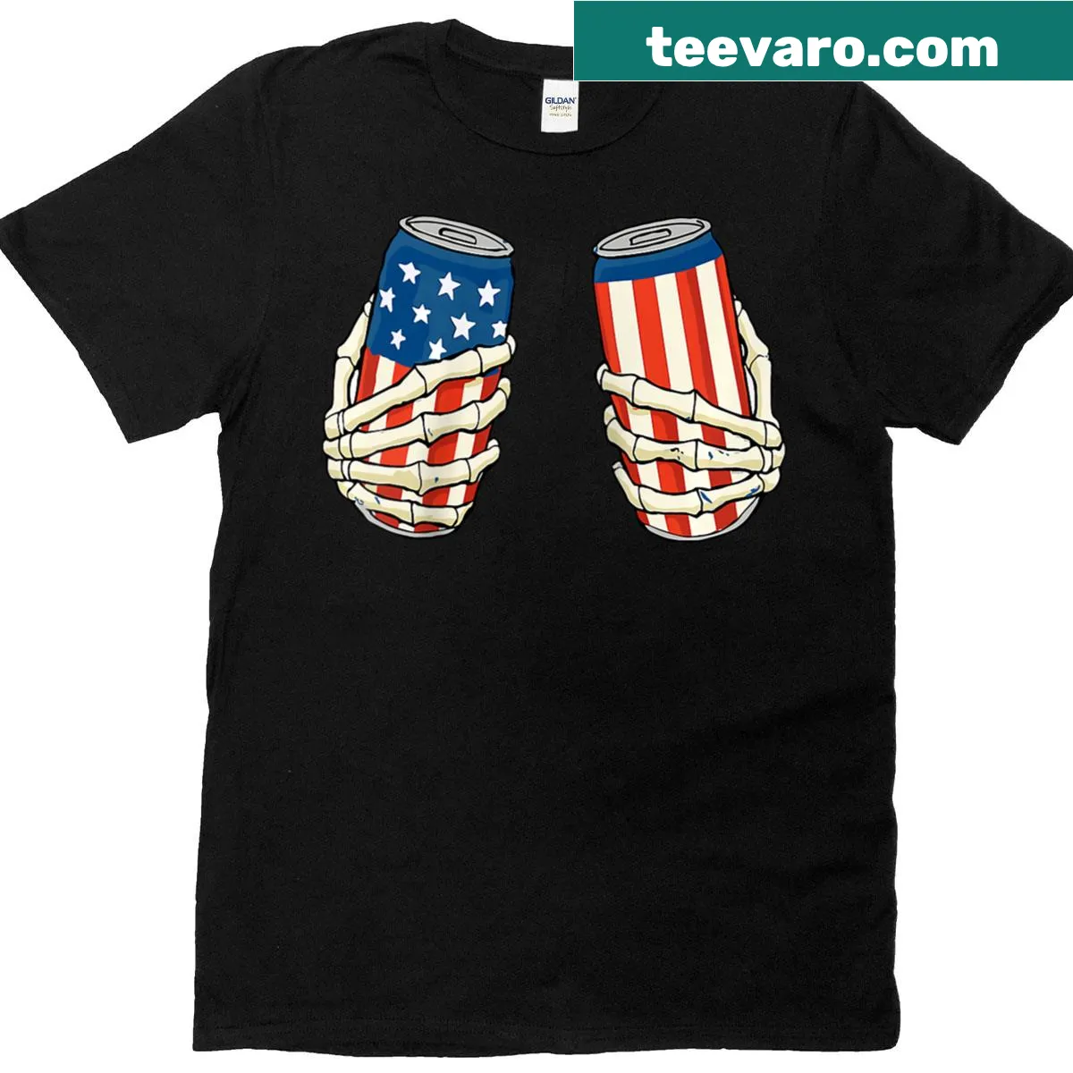 Raglan shirt with skeleton hand holding beer for 4th of July — on a men's t-shirt