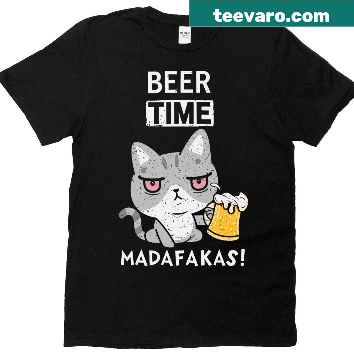 Funny T-shirt for cat lovers featuring beer-themed typography — on a men's t-shirt