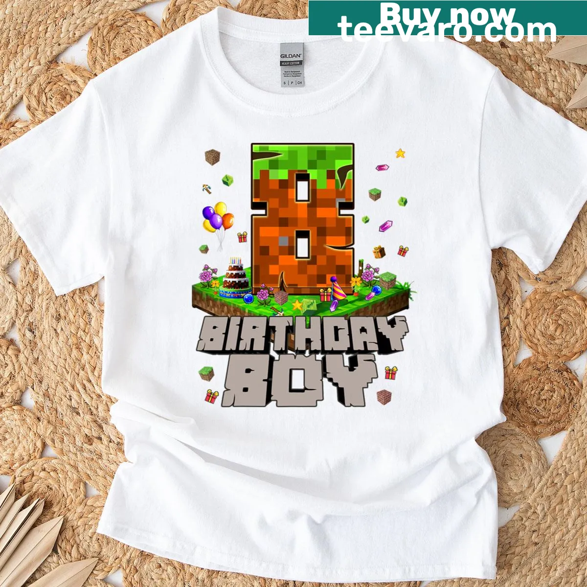 Birthday t-shirt for 8-year-old boy featuring gaming graphics — on a men's t-shirt