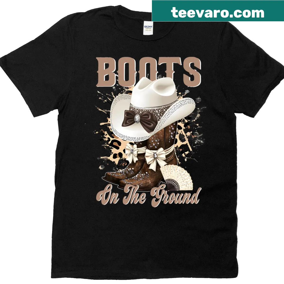 Cowboy-themed T-shirt featuring boots and line dance typography — on a men's t-shirt