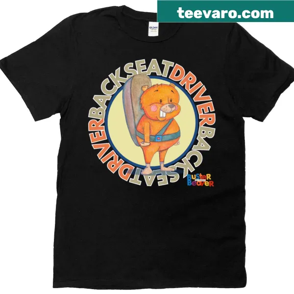 Oversized T-shirt featuring cartoon beaver named Buster in a fun backseat design