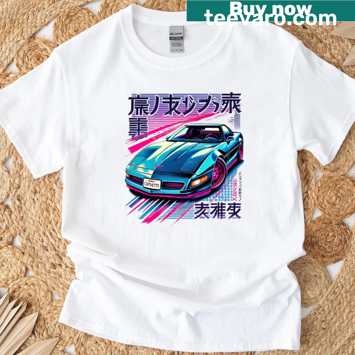 Illustration of a C4 Corvette sports car on a t-shirt — on a men's t-shirt