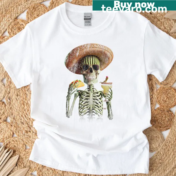 Cactus skeleton wearing sombrero graphic T-shirt for Cinco de Mayo