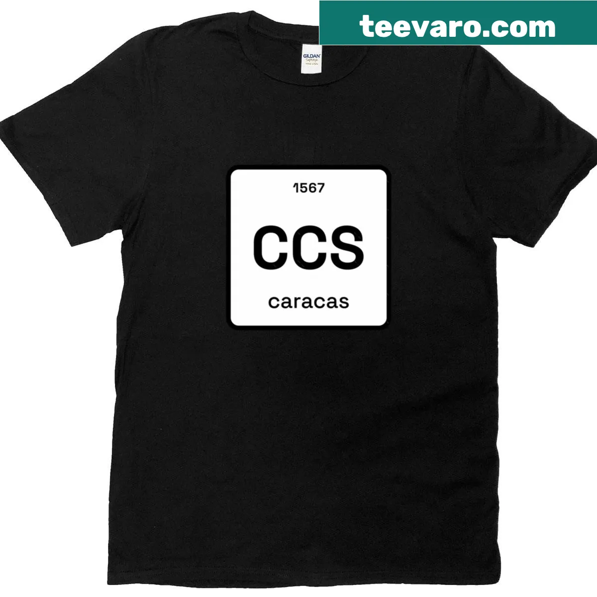 Periodic table T-shirt featuring Caracas, Venezuela — on a men's t-shirt