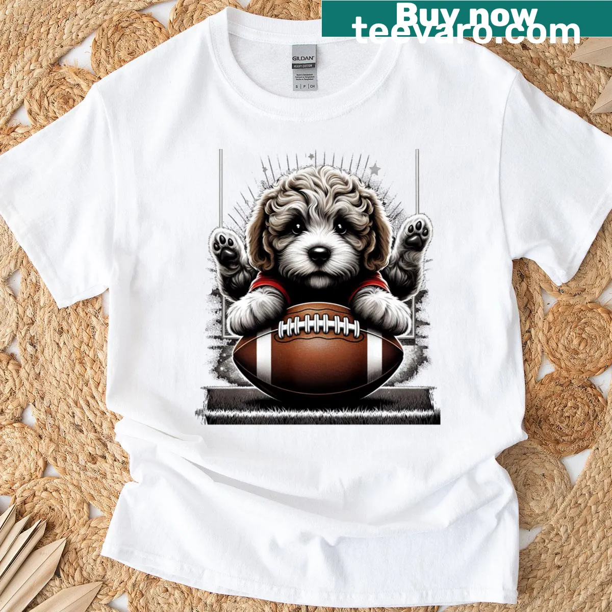 Cavapoo in football costume graphic T-shirt for dog lovers — on a men's t-shirt