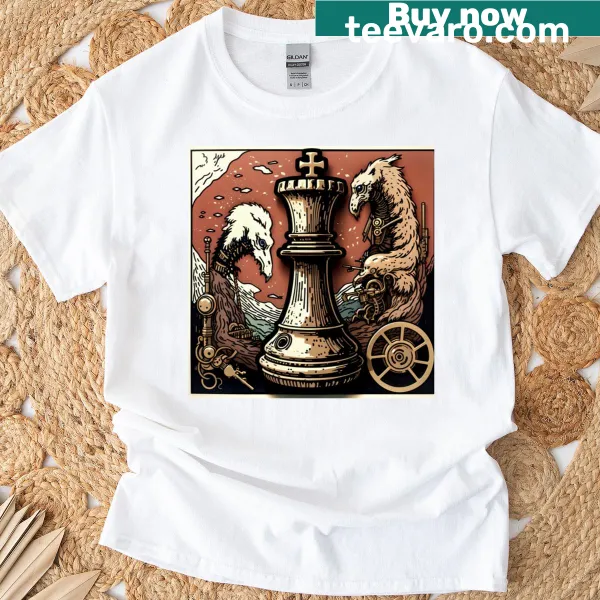 Minimalist chess tile graphic T-shirt with abstract typography