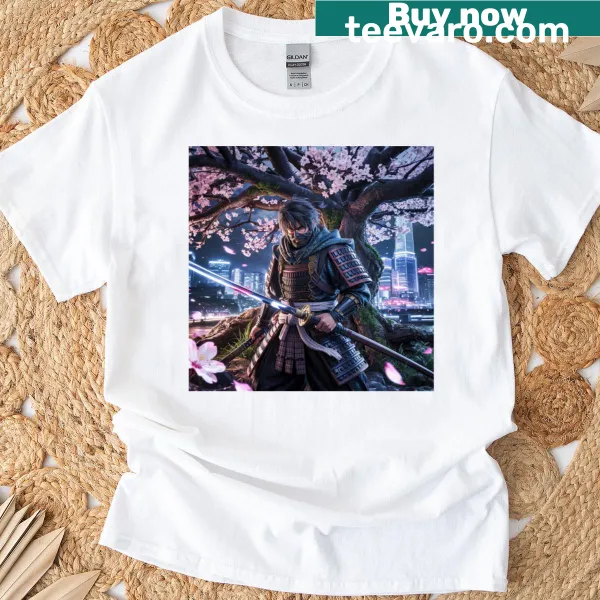 Oversized samurai T-shirt with playful animated graphic